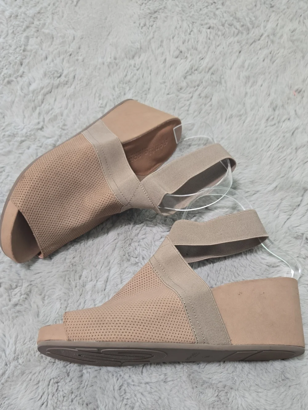 Gentle Souls Gianna tan beige Elastic Wedge Sandals with ankle strap size 9